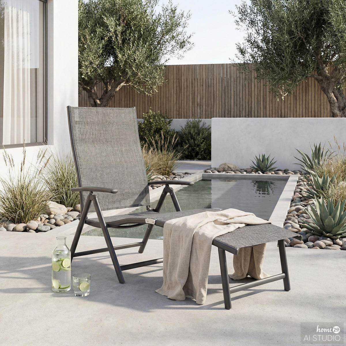 GARTENLIEGE - Aluminium / Textilene - Grau - Grau, Textil/Metall (61/94/180cm) - home24