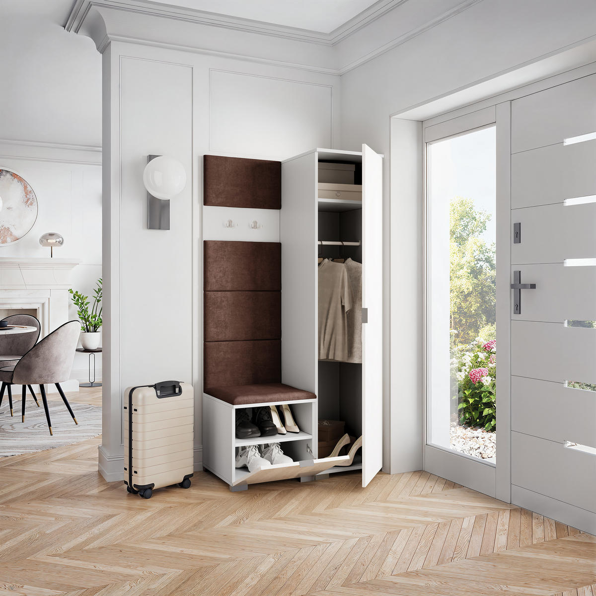 GARDEROBENSCHRANK LORI 95/181/51 cm Modern Garderobe-Set Weiß - Weiß/Braun, Holzwerkstoff (95/181/51cm) - MASSENO