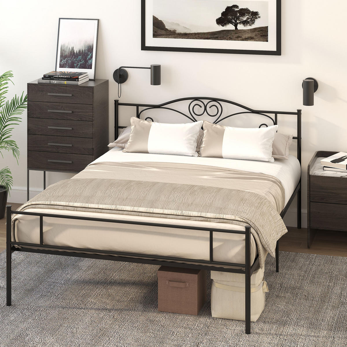 BETTGESTELL 140x200 cm DE-08201 mit Kopfteil, 300 kg belastbar Schwarz - Schwarz, Metall (140/200cm) - ComfortXL
