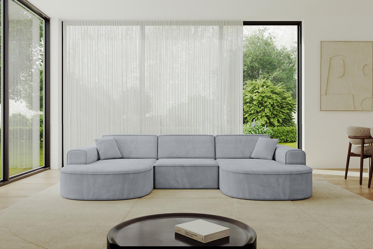 WOHNLANDSCHAFT MARI-U1 - 303x171x79 cm Grau Velours - Schwarz/Grau, Holzwerkstoff/Kunststoff (303/79/171cm) - ALTDECOR