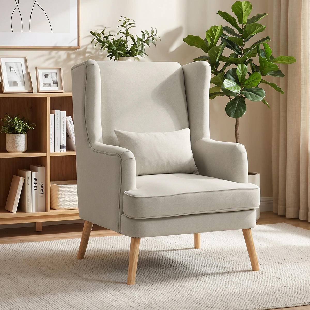 OHRENSESSEL Leinen, Gummiholz Beige - Beige/Naturfarben, Holz/Textil (77/110/77cm) - HOMCOM