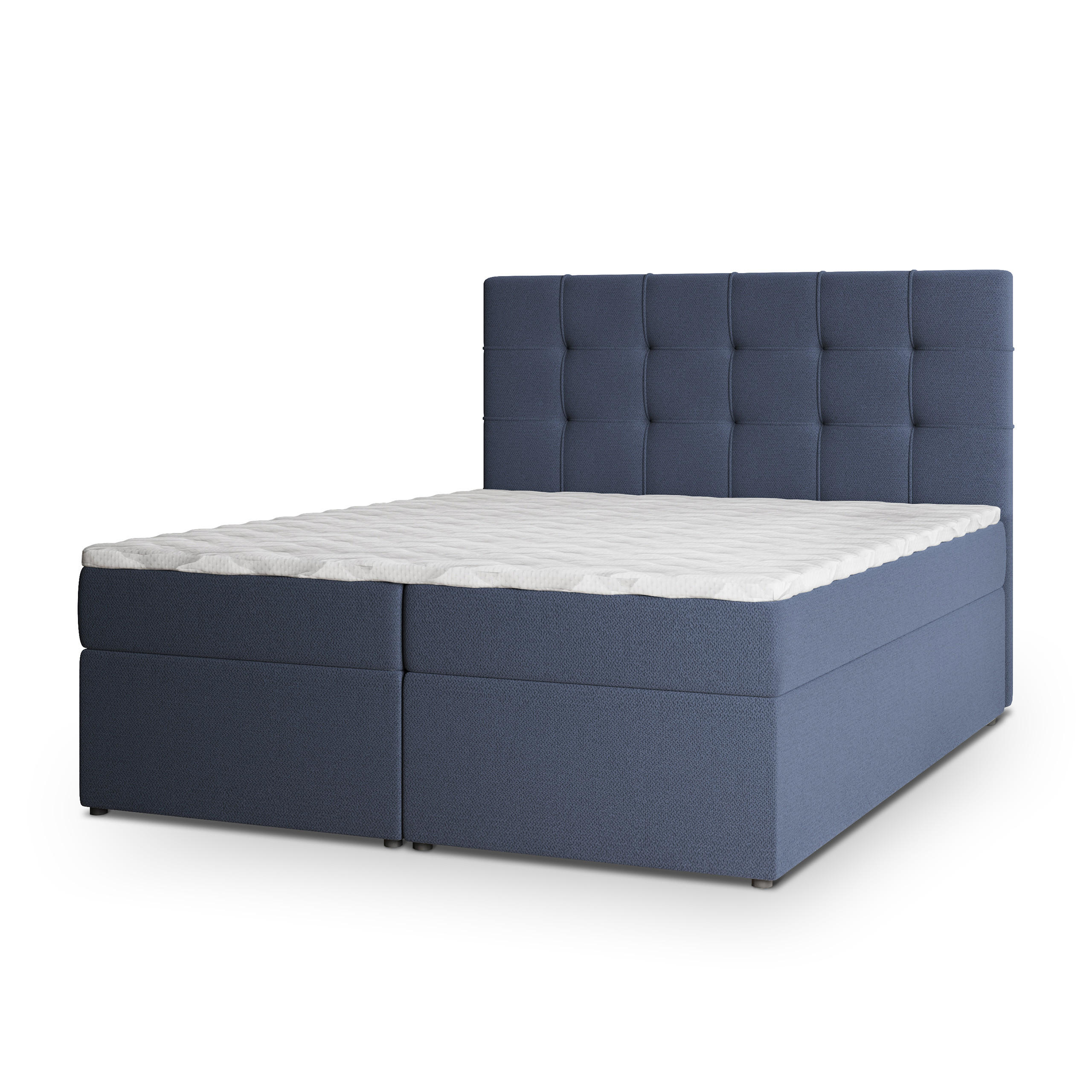 BOXBETT PALMA 140x200 cm mit Matratze und Topper, H2+H3 - Blau - Blau, Holz (140/200cm) - MASSENO