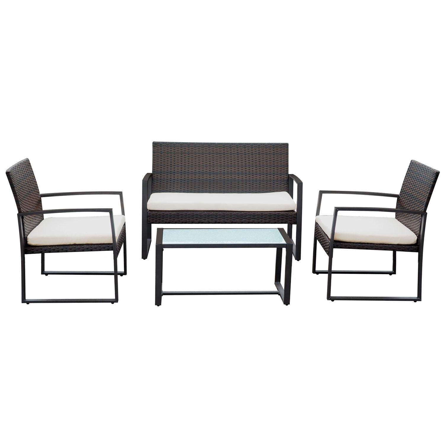 GARTENMÖBEL Majorque Braun und Elfenbein 4 Plätze - Braun, Kunststoff - Happy Garden