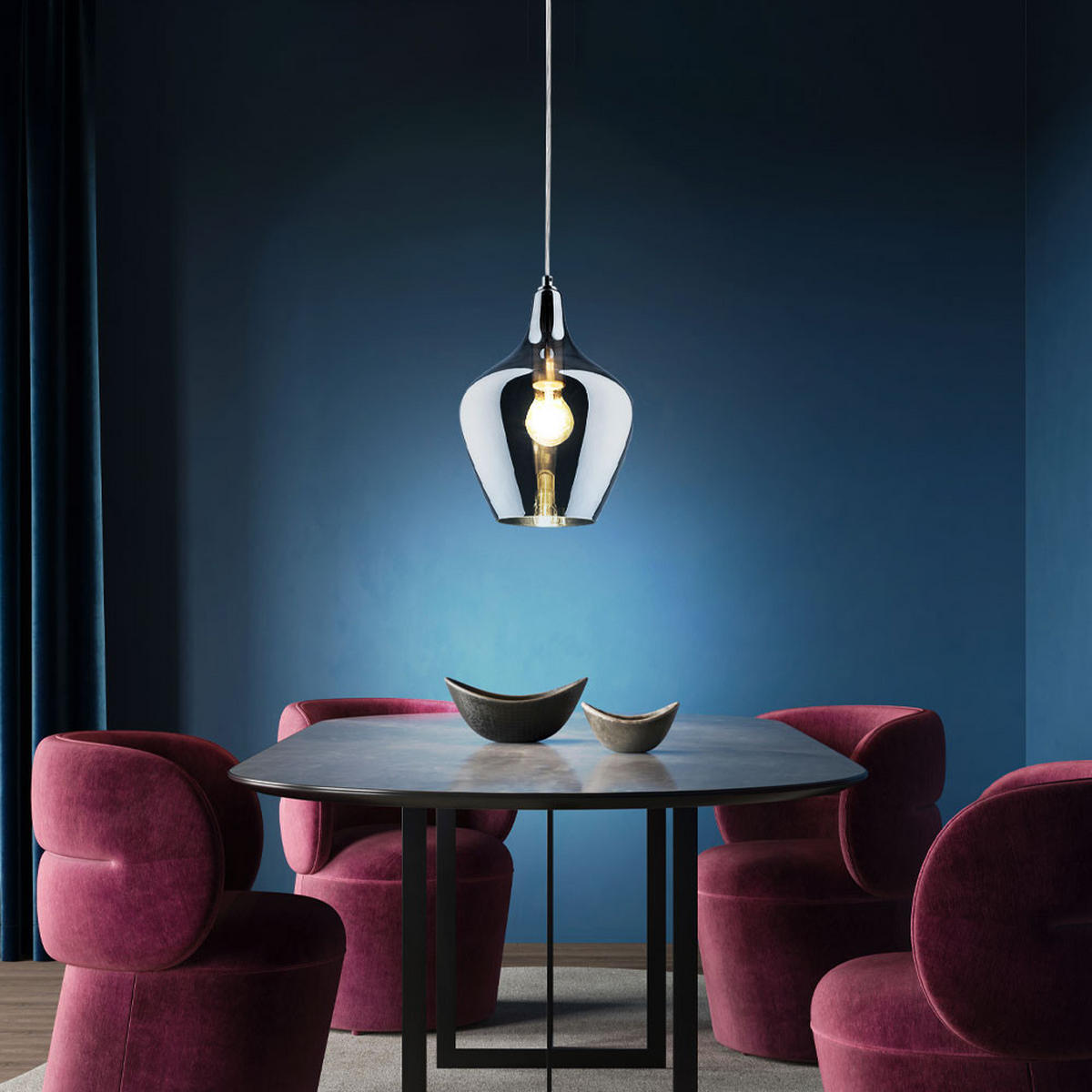 LED HÄNGELEUCHTE PASO Grau Silber - Grau, Glas (22/22/150cm) - Nowa