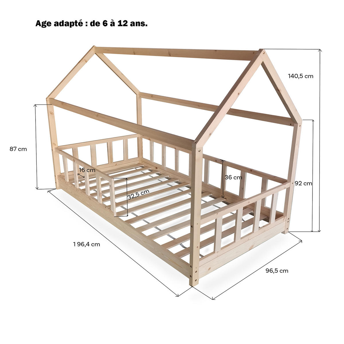 HAUSBETT KIWI mit Lattenrost / Kinderbett 90x190 - Naturholz - Naturfarben, Holz (90/190cm) - Weber Industries