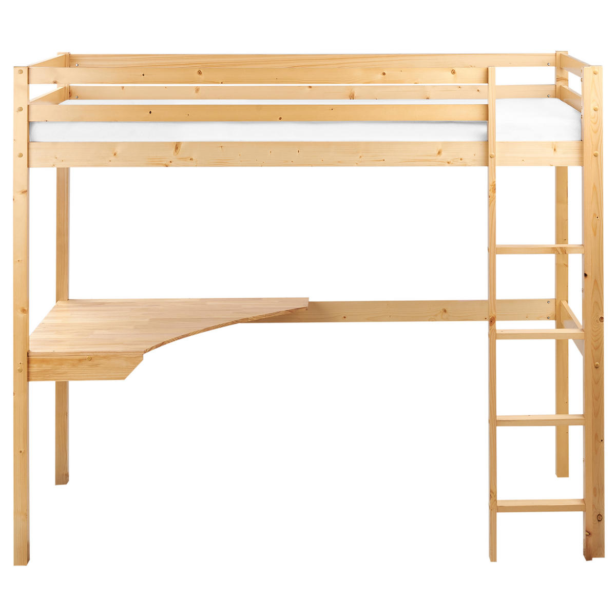 HOCHBETT MIT SCHREIBTISCH 90x200 cm Heller Holzfarbton Loury - Hellbraun, Holz (90/200cm) - Beliani