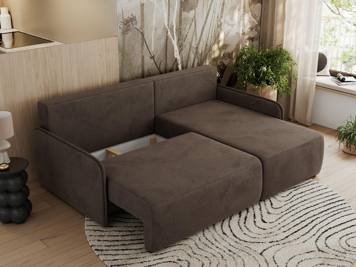ECKSCHLAFSOFA ARPA L Braun Velvet - rechts - Schwarz/Braun, Kunststoff/Textil (150/198cm) - MKS