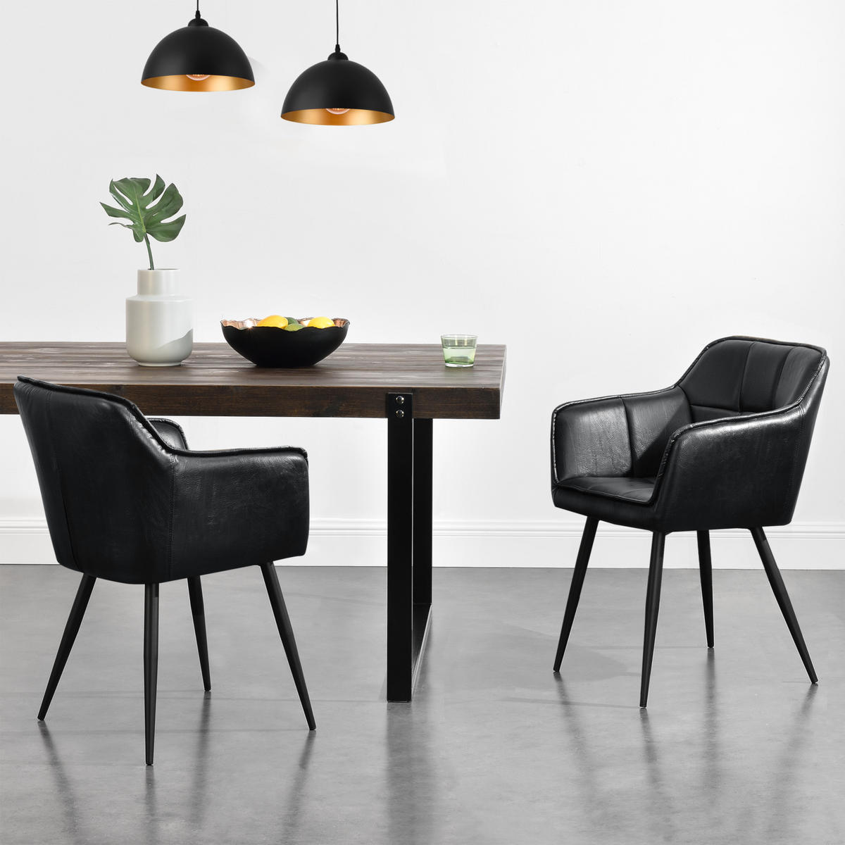 ARMLEHNSTUHL Birmingham - Schwarz, Textil/Metall (57/81/53cm) - [en.casa]