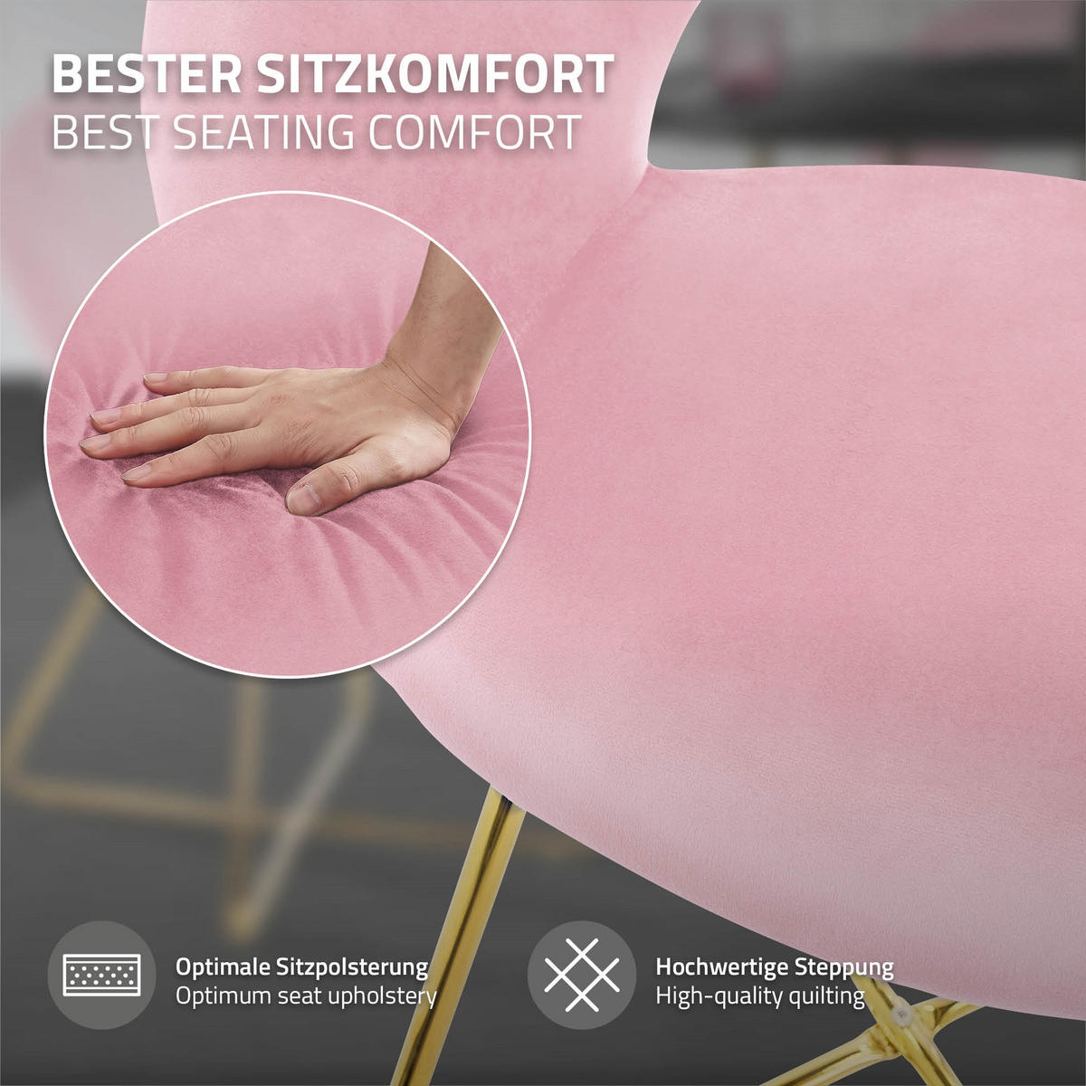 STUHL Samt rose - Pink/Goldfarben, Metall (53/77/64cm) - ML-DESIGN