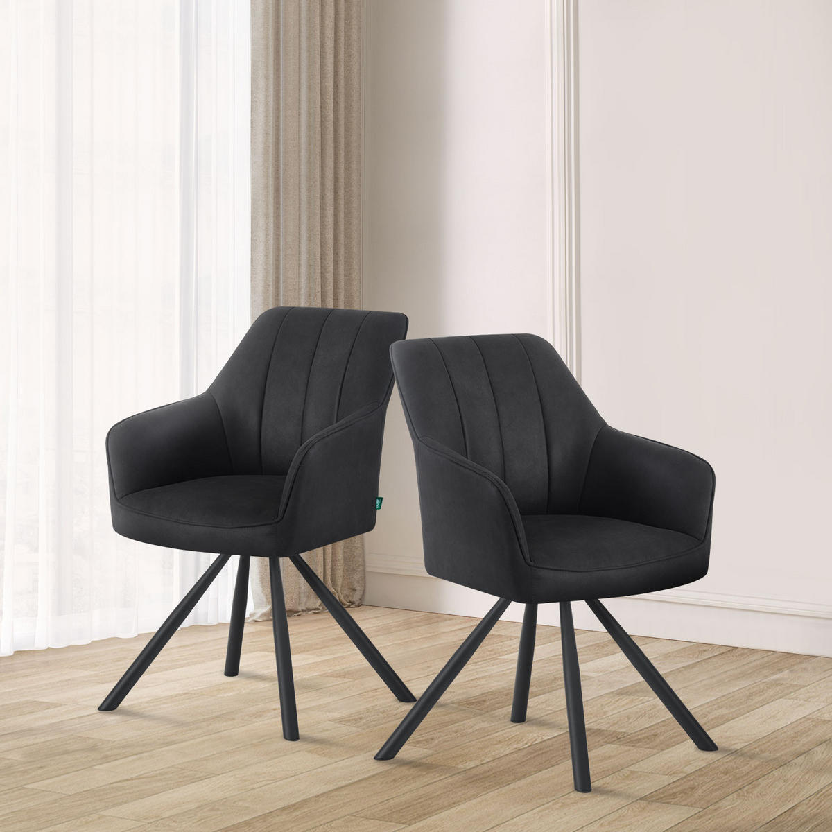 ESSZIMMERSTUHL THOMAS-INES 2er-Set 180° drehbar - Schwarz, Textil (57/85/62cm) - DUBI Möbel