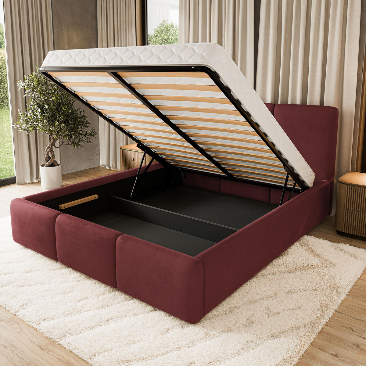 POLSTERBETT MORENA MGV 160x200 cm mit Bettkästen - Rot - Rot, Holz (160/200cm) - MASSENO