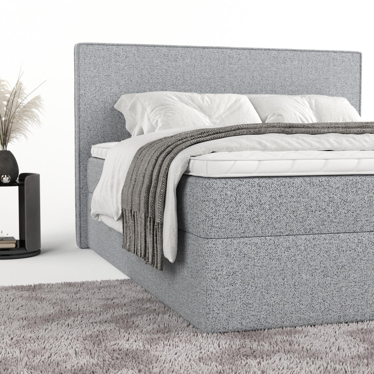 BOXBETT Nuvia 140/200 cm Grau im Riva Stoff - Schwarz/Grau, Holz/Holzwerkstoff (140/200cm) - AltaBeds