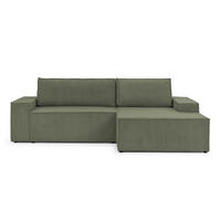 ECKSOFA Rivio mit Schlaffunktion und Bettkasten, Cordstoff Grün - Schwarz/Grün, Holz/Kunststoff (262/149cm) - S-Style