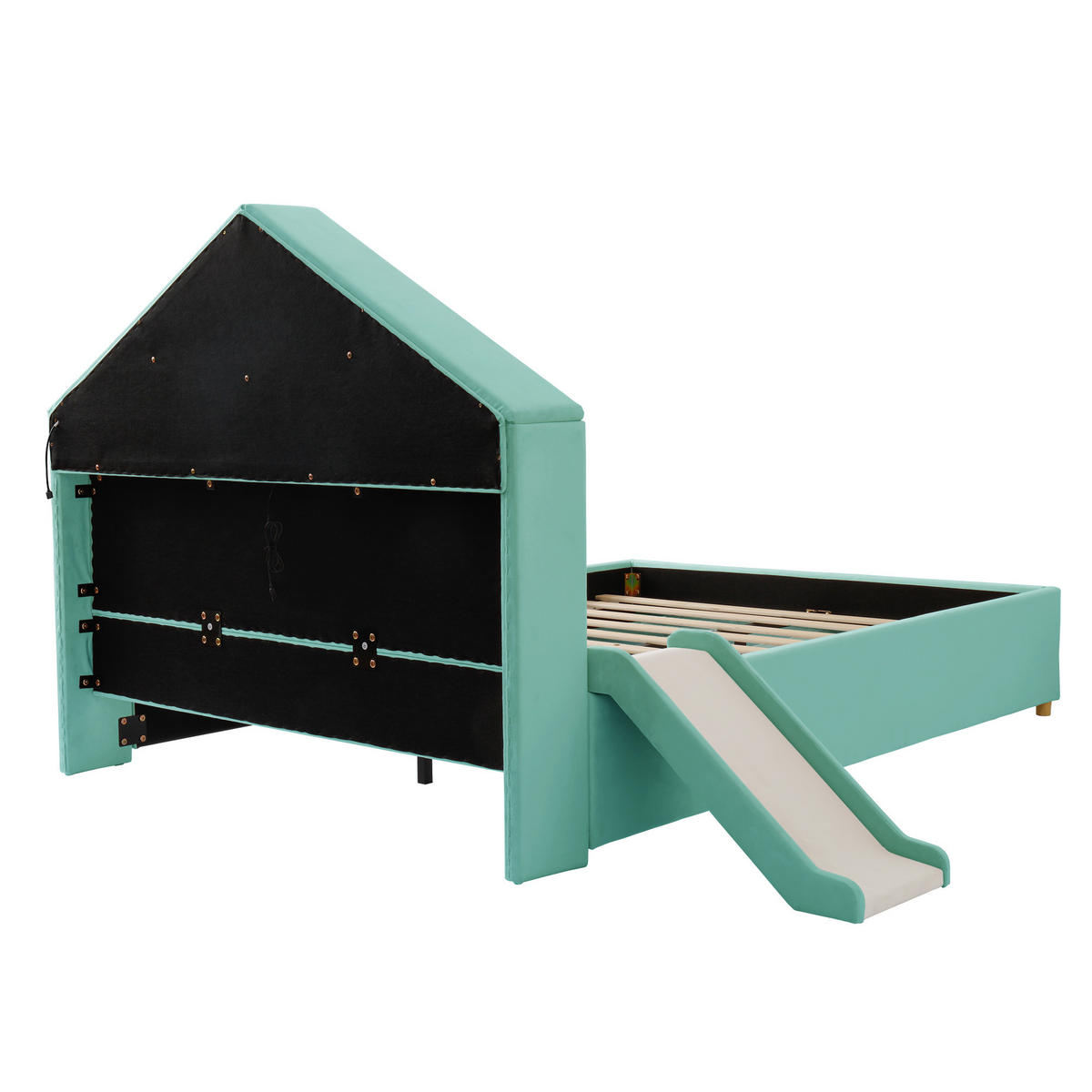 SPIELBETT 140/200 cm mit Rutsche und LED, DE-41740, in Blaugrün - Türkis, Holzwerkstoff (140/200cm) - ComfortXL