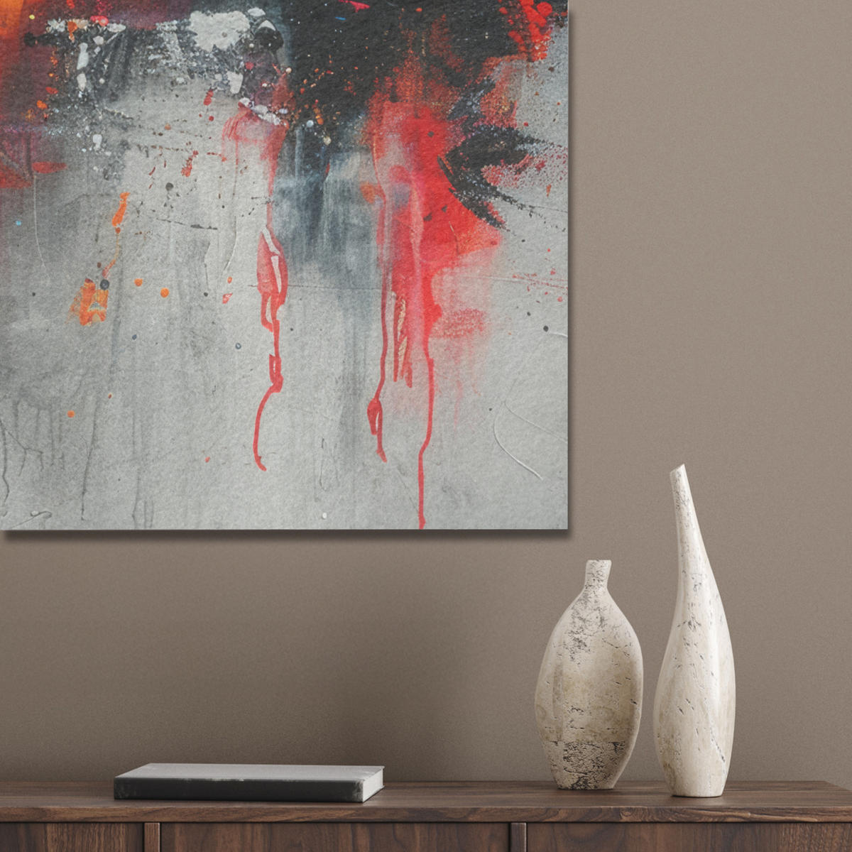 AKUSTIKBILD Moderne Kunst - Orange - Grau - Abstrakt Wanddeko 60x90 cm - Hellgrau, Kunststoff (60/90/0.9cm) - MuchoWow