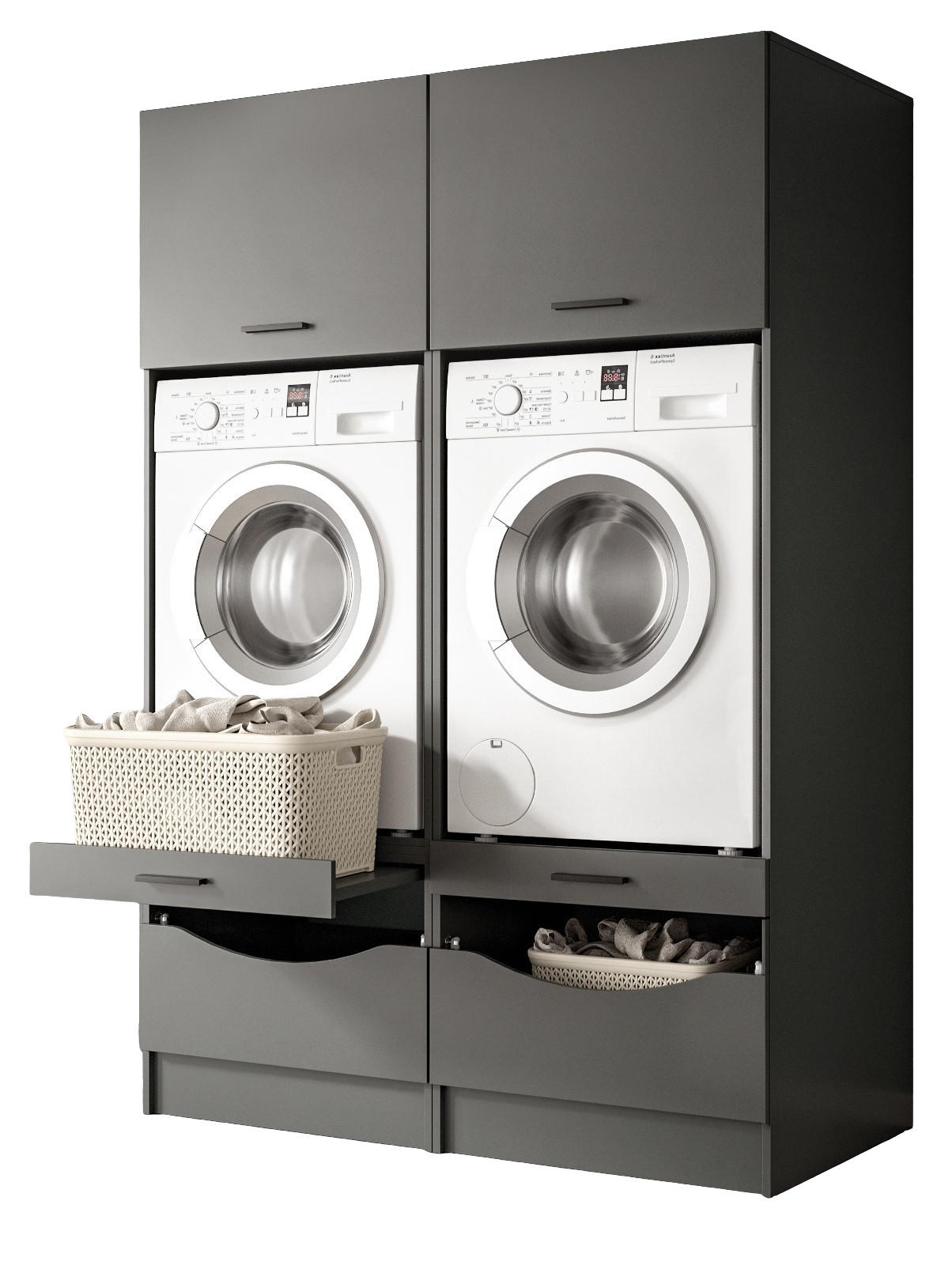 WASCHMASCHINENSCHRANK grau Set 2-teilig 132 x 195 cm, Umbau für Waschmaschine und Trockner - Schwarz/Grau, Holzwerkstoff/Kunststoff (132/195/68cm) - Inn.Furn
