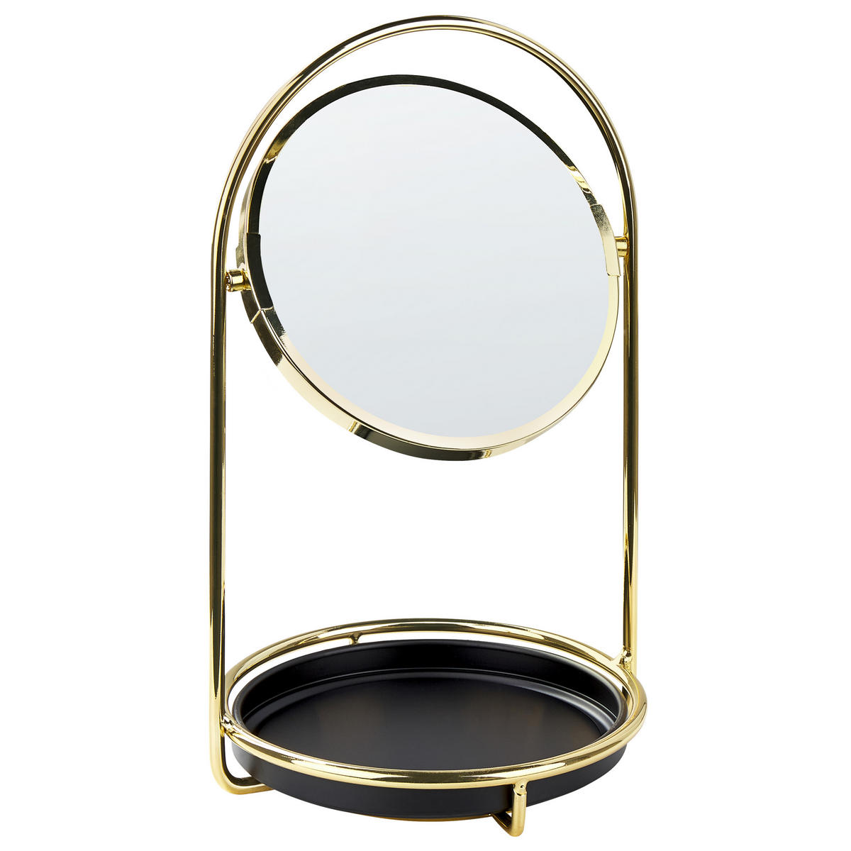 KOSMETIKSPIEGEL 15 cm gold/schwarz Indre - Goldfarben/Schwarz, Metall (17/29/17cm) - Beliani