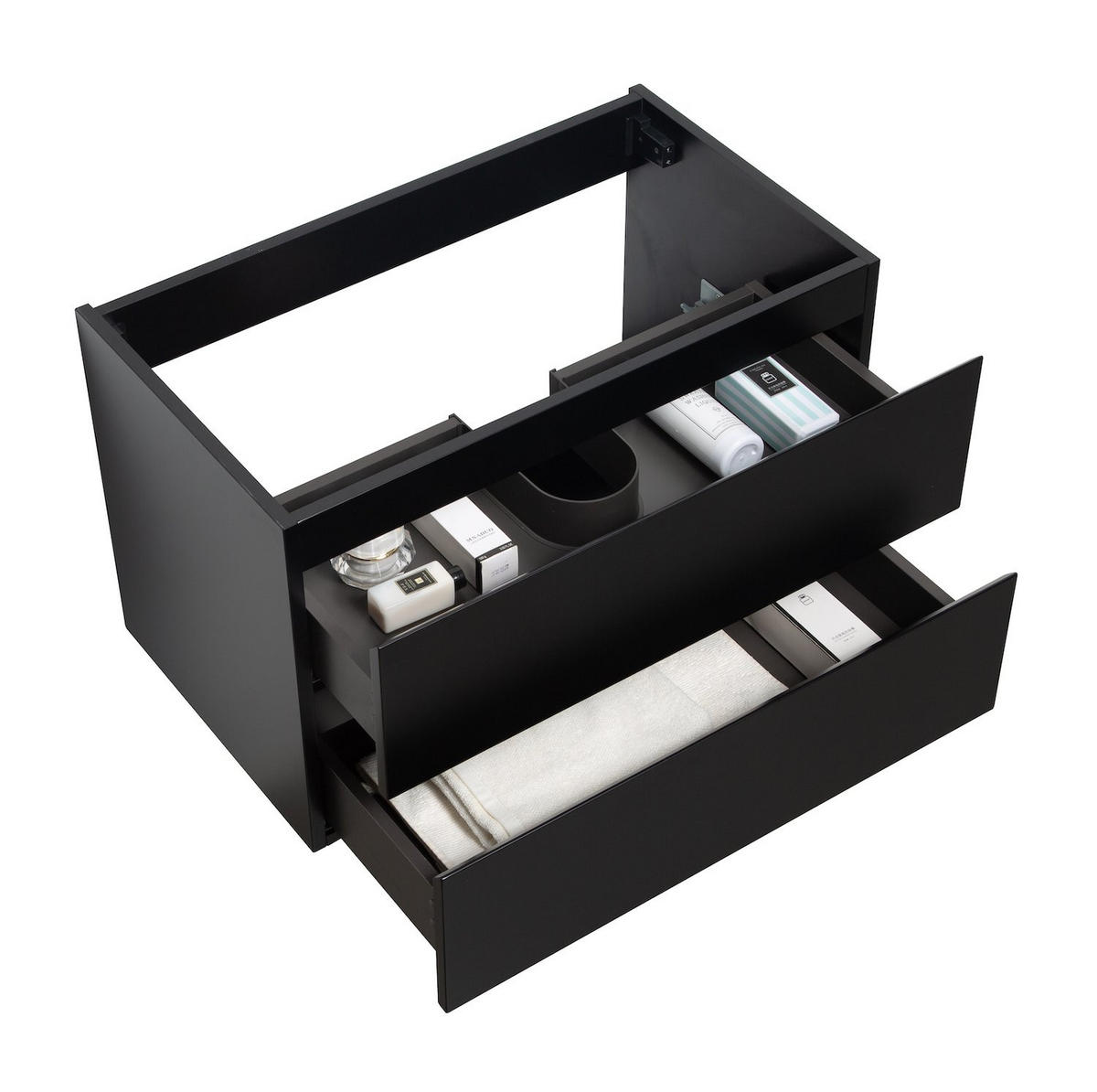 WASCHBECKENUNTERSCHRANK Angela 2 Schubladen Schwarz Matt - 80 x 48 x 50 cm - Schwarz, Holz (80/50/48cm) - Badplaats