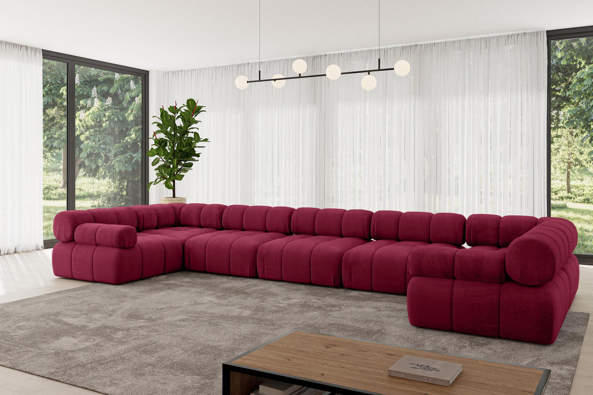 WOHNLANDSCHAFT modulares Sofa Birno-U3 - 475x190x70 cm Bordeauxrot Velours - Bordeaux, Holzwerkstoff/Textil (475/70/190cm) - ALTDECOR