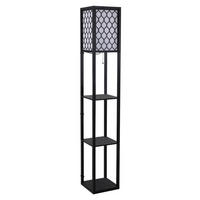 STEHLEUCHTE Beleuchtung mit 3 Regalen E27 bis 40W für Wohn-/Schlafzimmer Holz - Schwarz, Glas (26/26/160cm) - HOMCOM