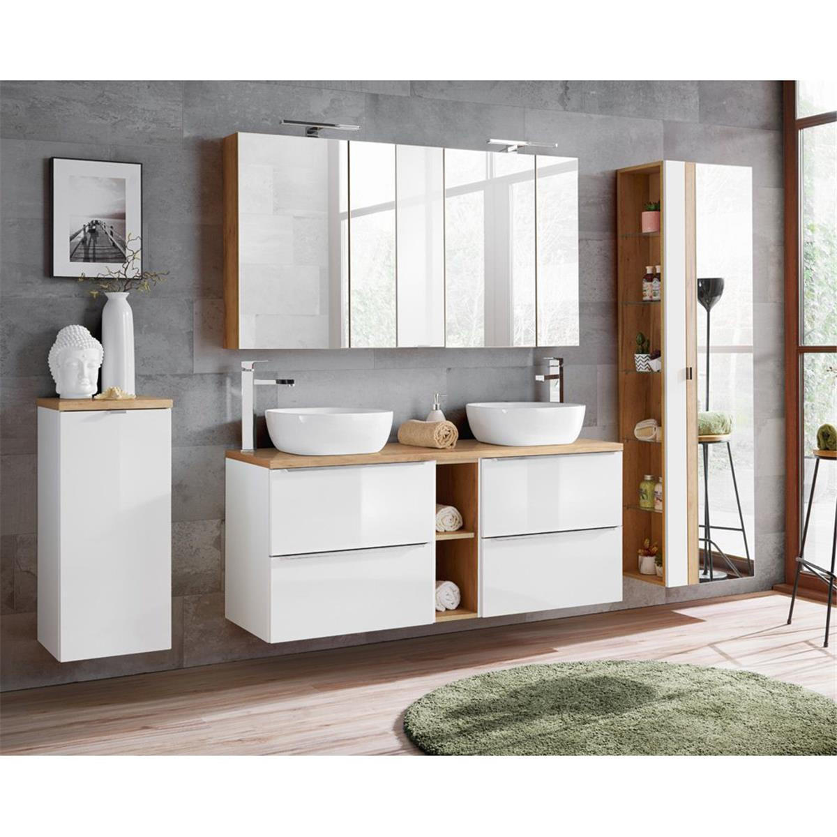 BADMÖBEL-SET 4-TLG. Toskana-56 - Weiß, Holzwerkstoff (260/190/46cm) - Lomado