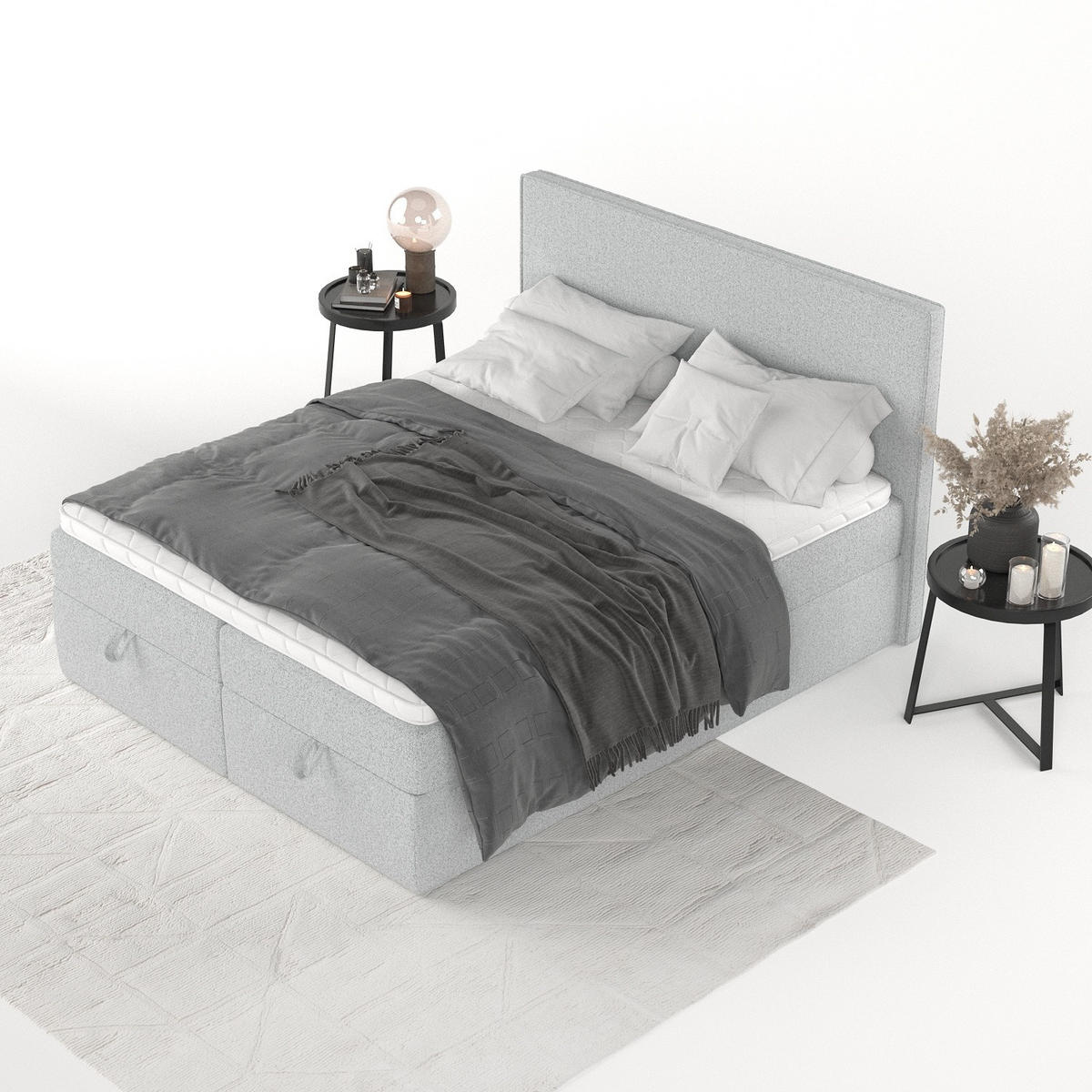 BOXBETT Velma 180/200 cm Hellgrau im Riva Stoff - Hellgrau/Schwarz, Holz/Holzwerkstoff (180/200cm) - AltaBeds