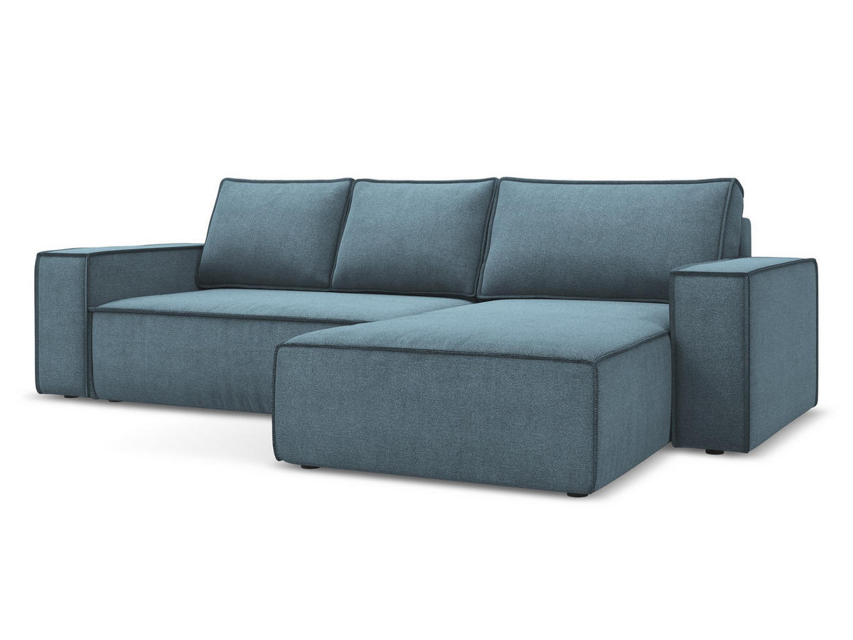 ECKSOFA mit Schlaffunktion Strukturstoff Stoff Blau - Blau/Schwarz, Kunststoff/Textil (290/185cm) - Makamii
