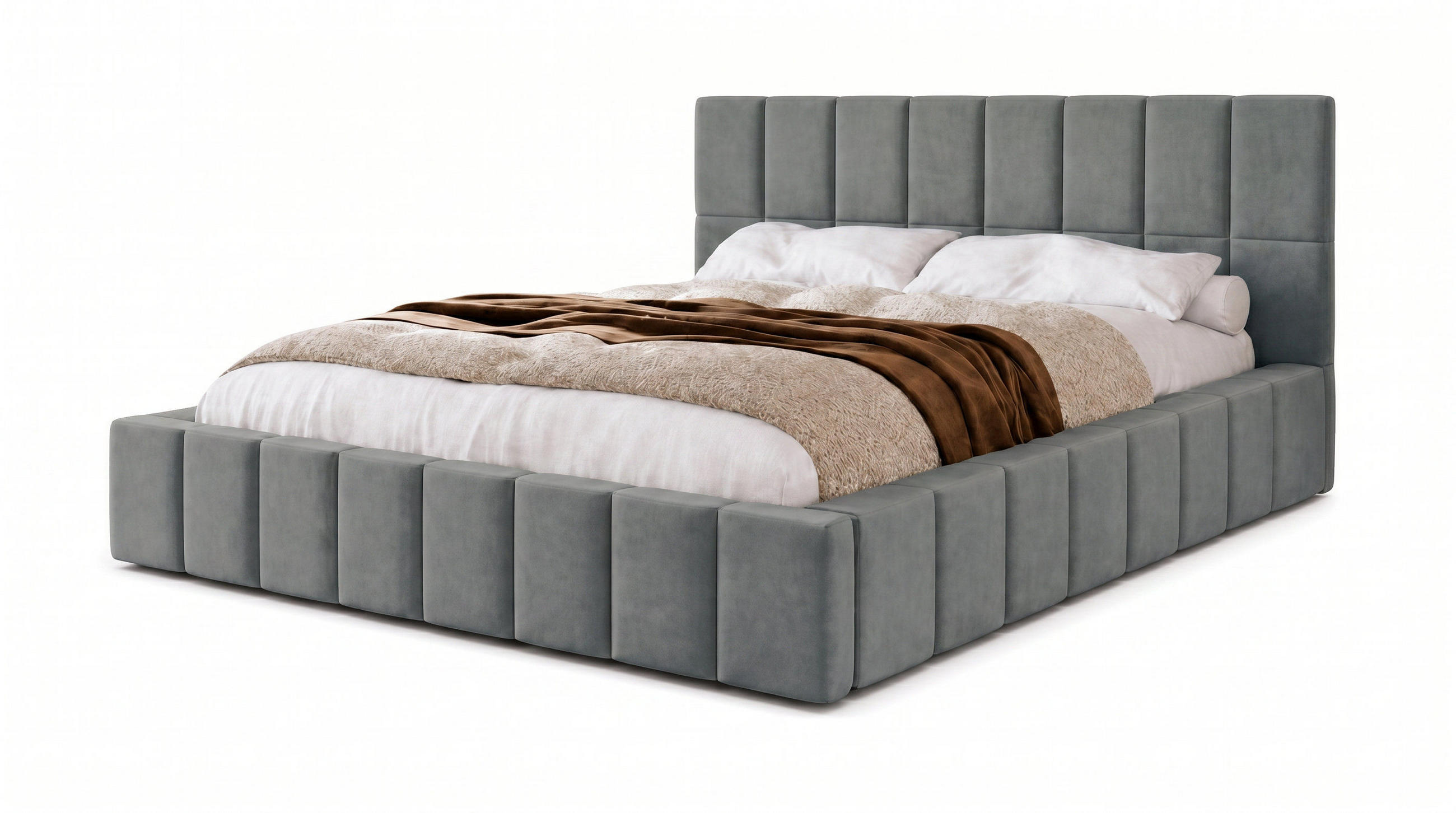 POLSTERBETT 120x200 cm, Alma, Doppelbett mit Bettkasten, Lattenrost aus Holz, Velourstoff, Grau - Grau, Holz/Textil (120/200cm) - Marpur