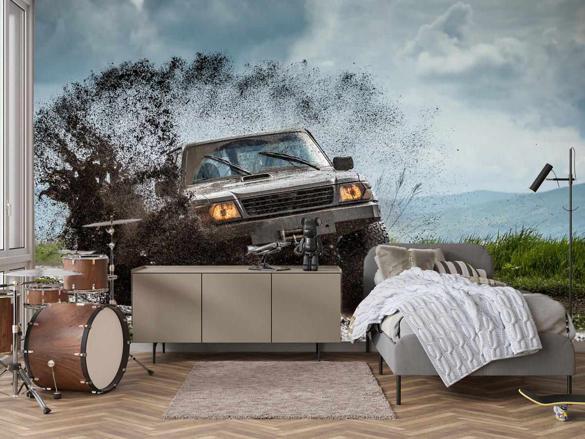 FOTOTAPETA Pre Študentskú Izbu Jeep Blatistý Horský Terén 450 x 315 cm - hnedá/čierna, papier (450/315cm) - Muralo