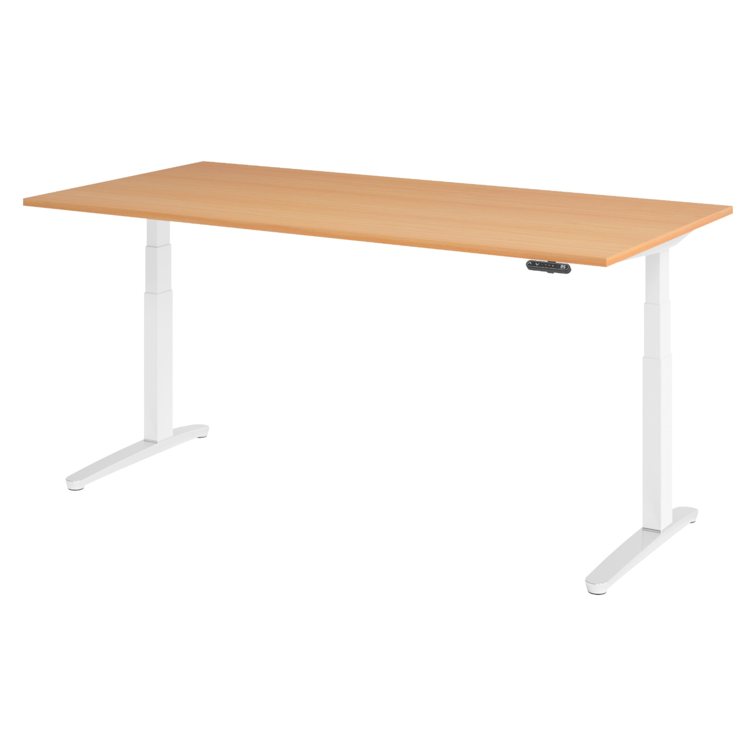 bümö Schreibtisch Buche, Weiß, Silber 200x74x100 cm