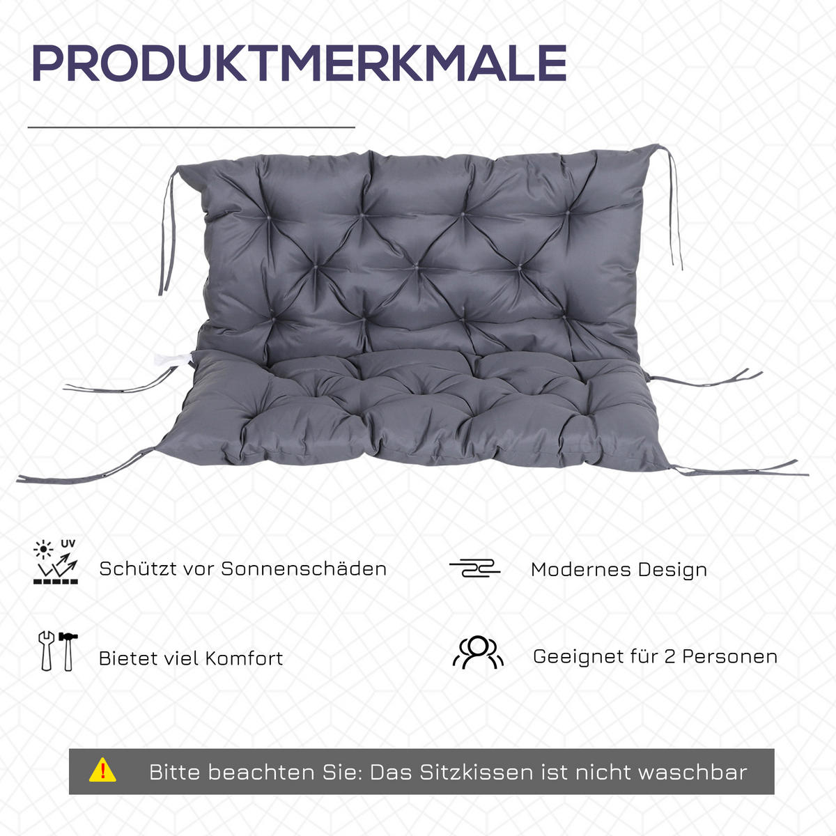 SITZKISSEN, Polyester, Dunkelgrau - Dunkelgrau, Naturmaterialen/Kunststoff (98/8/100cm) - Outsunny