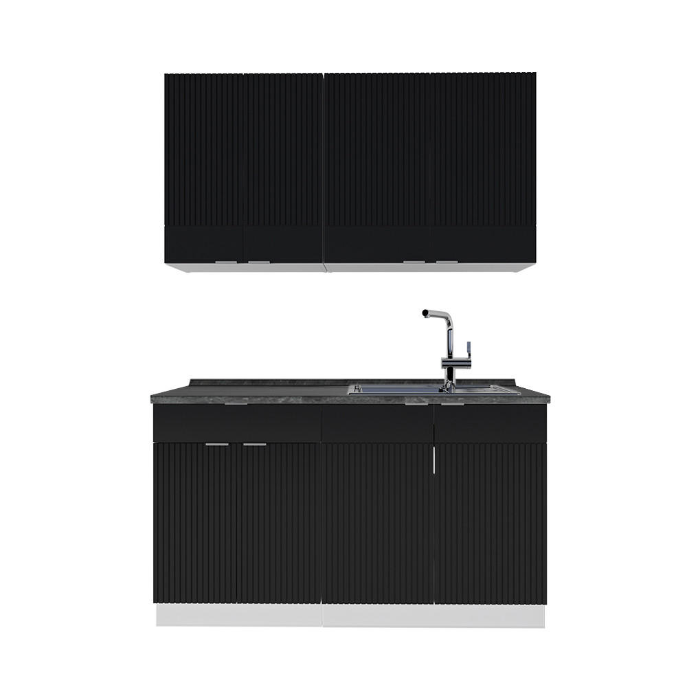 JEDNODUCHÁ KUCHYNĚ Fame-Line, černé pruhy/bílá, 140 cm, AP antracit - bílá/černá, kompozitní dřevo (140/81.6/60cm) - Vicco