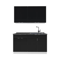 JEDNODUCHÁ KUCHYNĚ Fame-Line, černé pruhy/bílá, 140 cm, AP antracit - bílá/černá, kompozitní dřevo (140/81.6/60cm) - Vicco