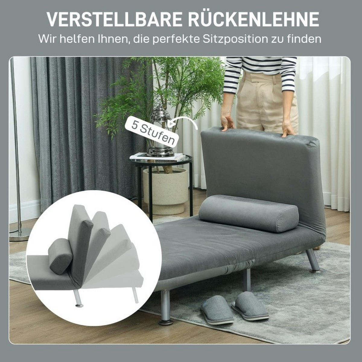 SCHLAFSESSEL 70/75/75 cm mit Liegefläche 75/180 cm – klappbar, platzsparend - Grau, Textil (70/75/75cm) - BEAOK