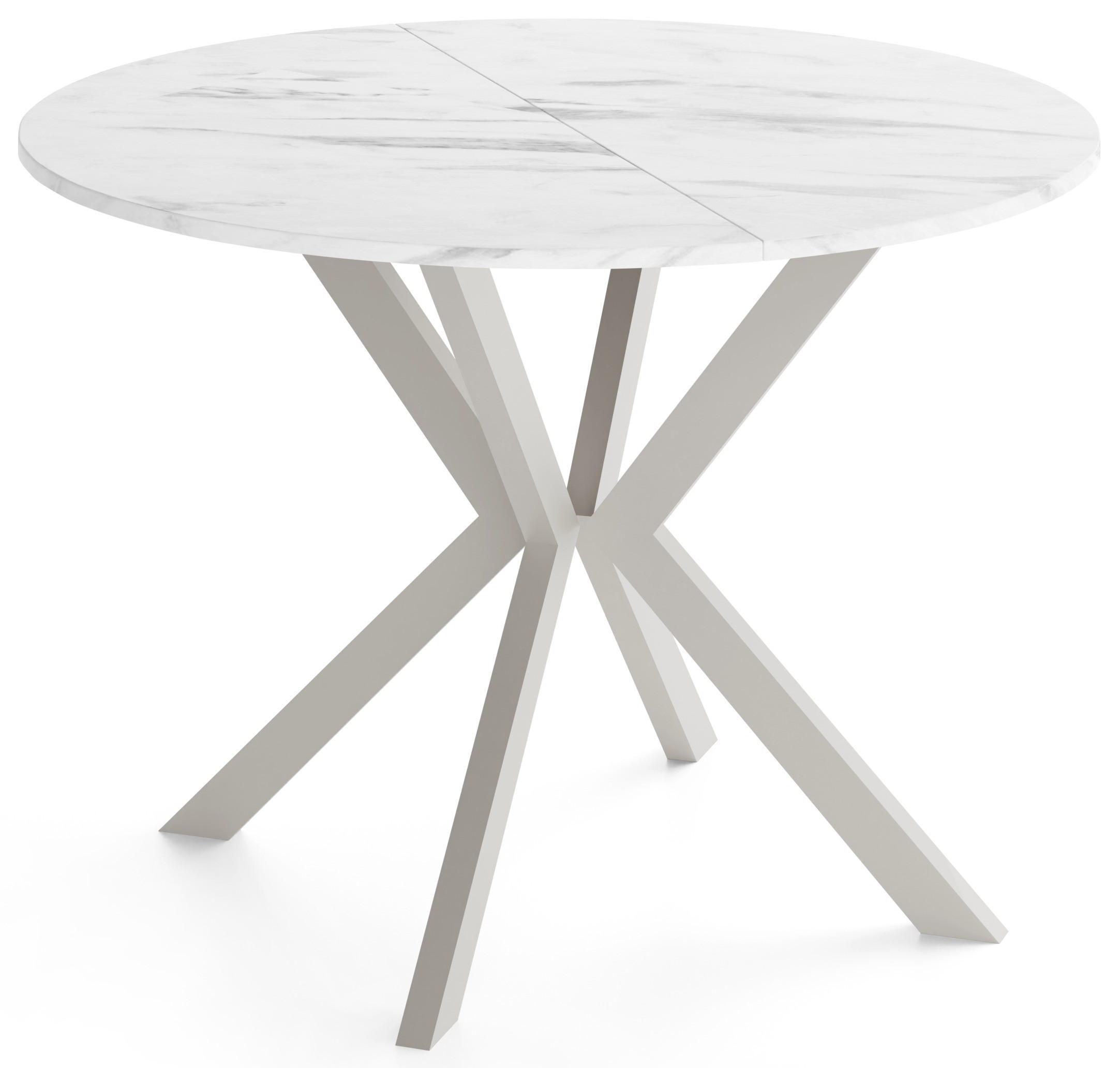 ESSTISCH Valio rund oval ausziehbar verlängerbar mit Metallbeinen in Kaschmir Grau, Marmor Weiß 100-140/100/76 cm - Kaschmir/Ecru, Holzwerkstoff/Metall (100/140/76cm) - WFL GROUP