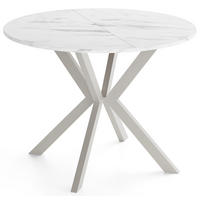 ESSTISCH Valio rund oval ausziehbar verlängerbar mit Metallbeinen in Kaschmir Grau, Marmor Weiß 100-140/100/76 cm - Ecru/Kaschmir, Holzwerkstoff/Metall (100/140/76cm) - WFL GROUP