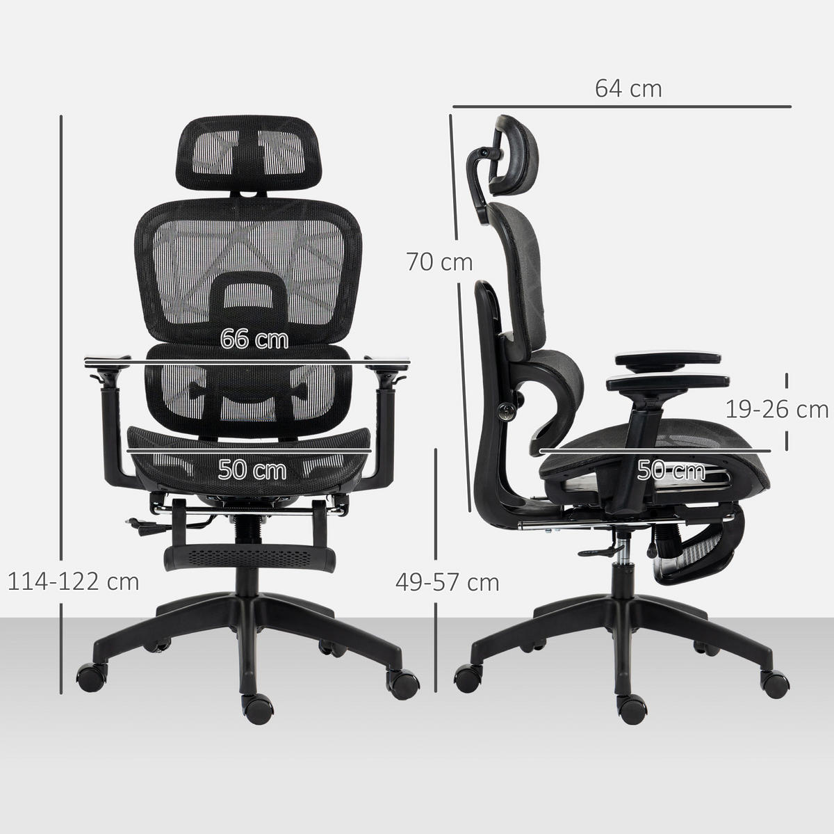DREHSTUHL 64/66/114-122 cm schwarz aus Polyester mit Liegefunktion - Schwarz, Kunststoff (64/122/66cm) - OKWISH