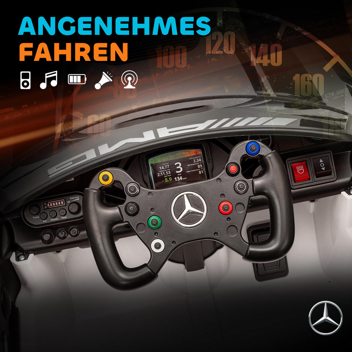 KINDER-ELEKTROAUTO Mercedes-AMG 12V mit Fernbedienung Musik Leuchte - Weiß, Metall (115/66/44cm) - AIYAPLAY