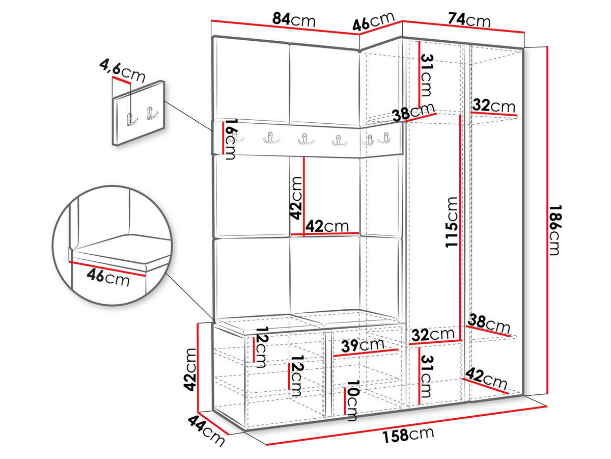 GARDEROBEN-SET Orion III - Graphitfarben/Orange, Holzwerkstoff/Kunststoff (158/186/46cm) - MIRJAN24