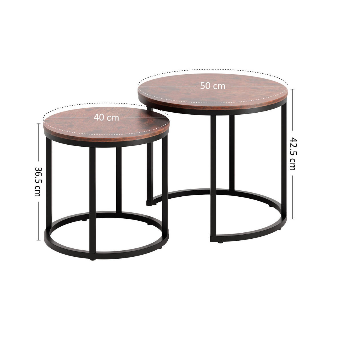 COUCHTISCH 2ER Set rund Eiche dunkel - Braun, Holzwerkstoff (50/50/42.5cm) - Home Collective