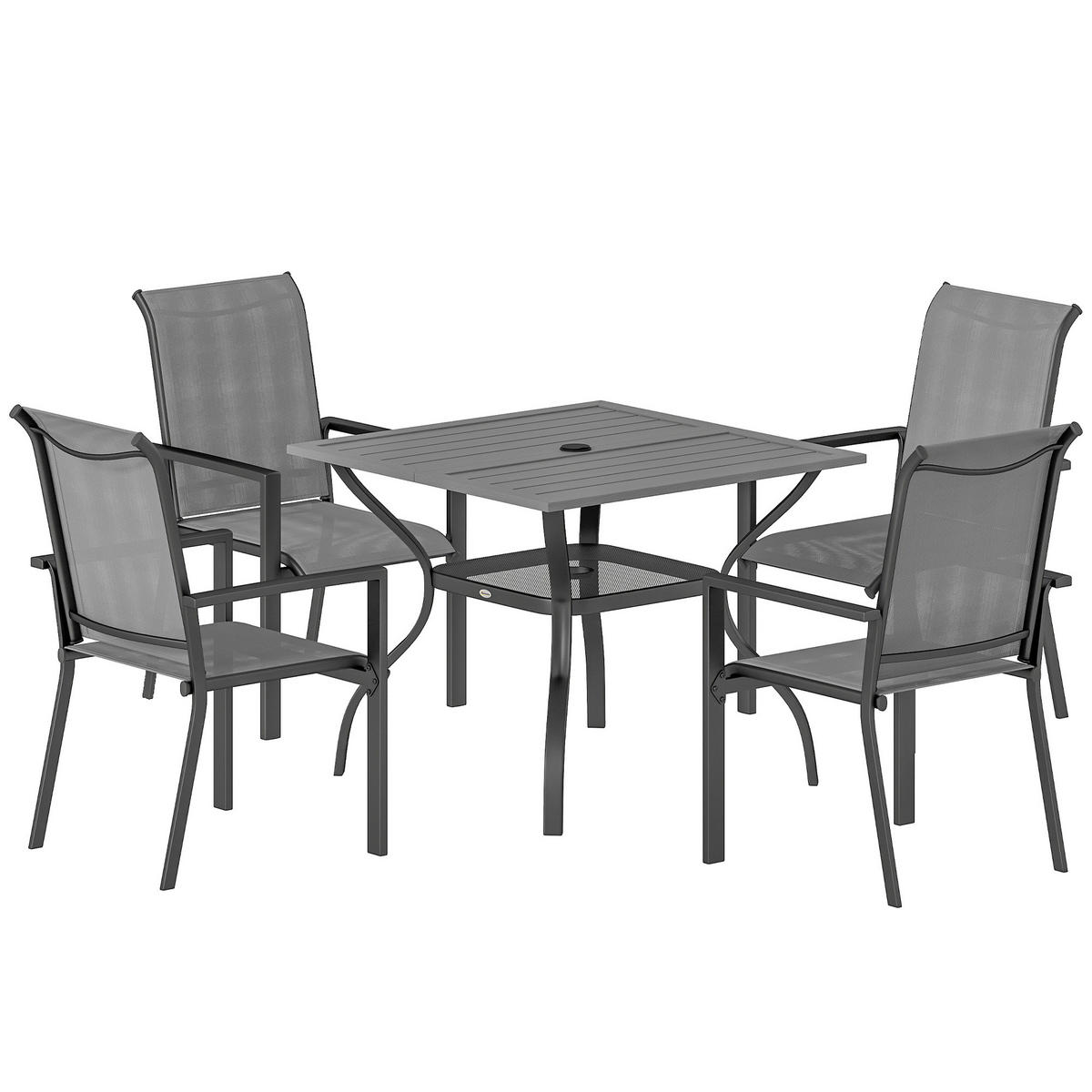 GARTENMÖBELSET 5-teilig,Stahltisch mit Mittelloch+4 stapelbare Stühle,grau - Grau, Metall - Vallsero