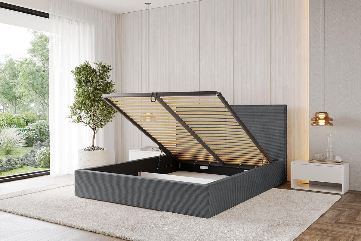 POLSTERBETT mit Bettkasten und Lattenrost, Bett mit Matratze H3/H4 - VANTO 180x200 Dunkelgrau - Anthrazit, Holzwerkstoff/Textil (180/200cm) - ALTDECOR