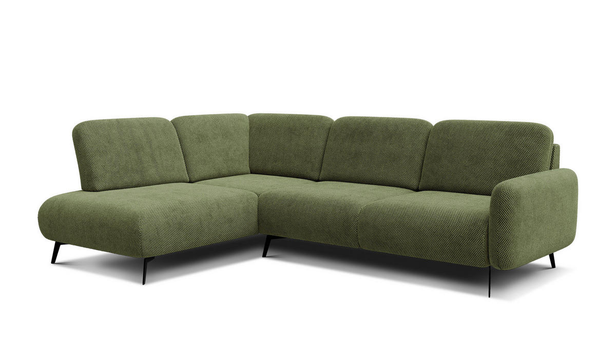 ECKSOFA FEBE 5-Sitzer links, olivgrün - Schwarz/Olivgrün, Holz/Textil (271/190cm) - Courtois Laville