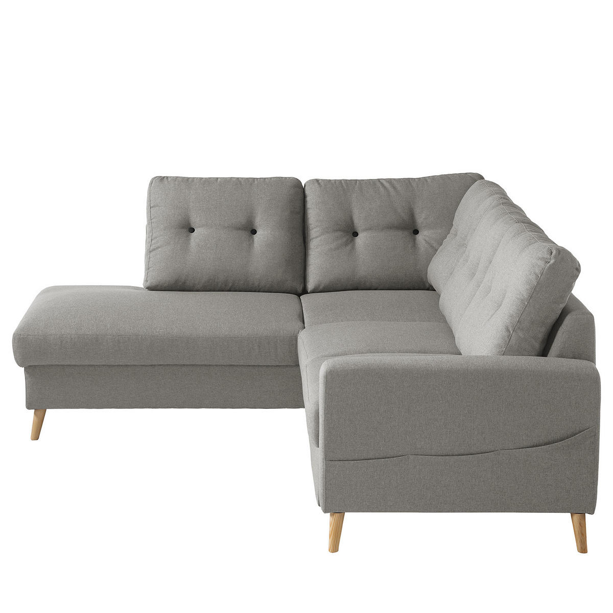 ECKSOFA mit Ottomane - Webstoff - Hellbraun/Grau, Holz/Textil (230/200cm) - home24