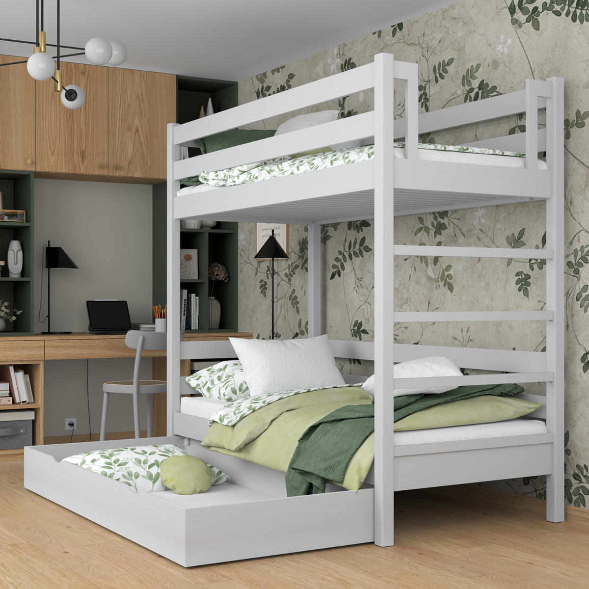 ETAGENBETT N03 mit Schublade Grau 80/200 - Grau, Naturmaterialien/Holz (80/200cm) - N-Wood