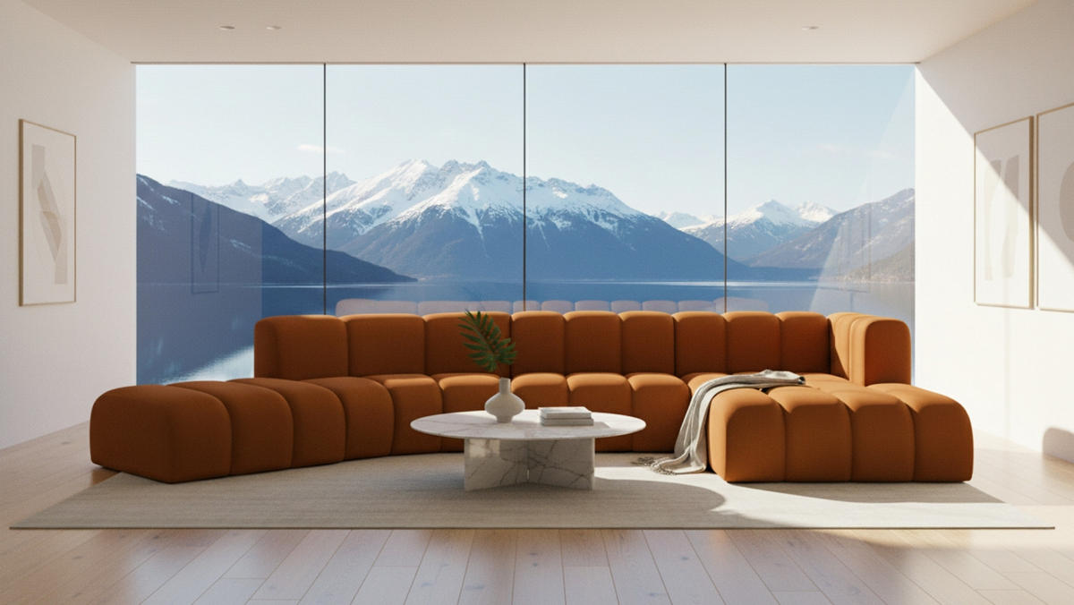 ECKSOFA L-Form GRAND Round, Stoff Salvador, Braun, Rechts - Braun, Holz (445/179cm) - Kaiser Möbel