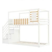 ETAGENBETT mit Treppe Weiß - Naturfarben, Holz (90/200cm) - ComfortXL