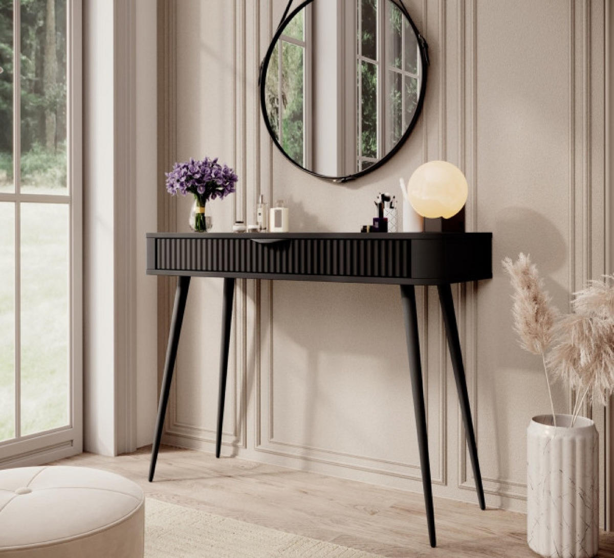 SCHMINKTISCH Schwarz Lena 100.2x38 cm Mit Metallgestell - Schwarz, Holzwerkstoff (1/100/78cm) - Sepro Meble