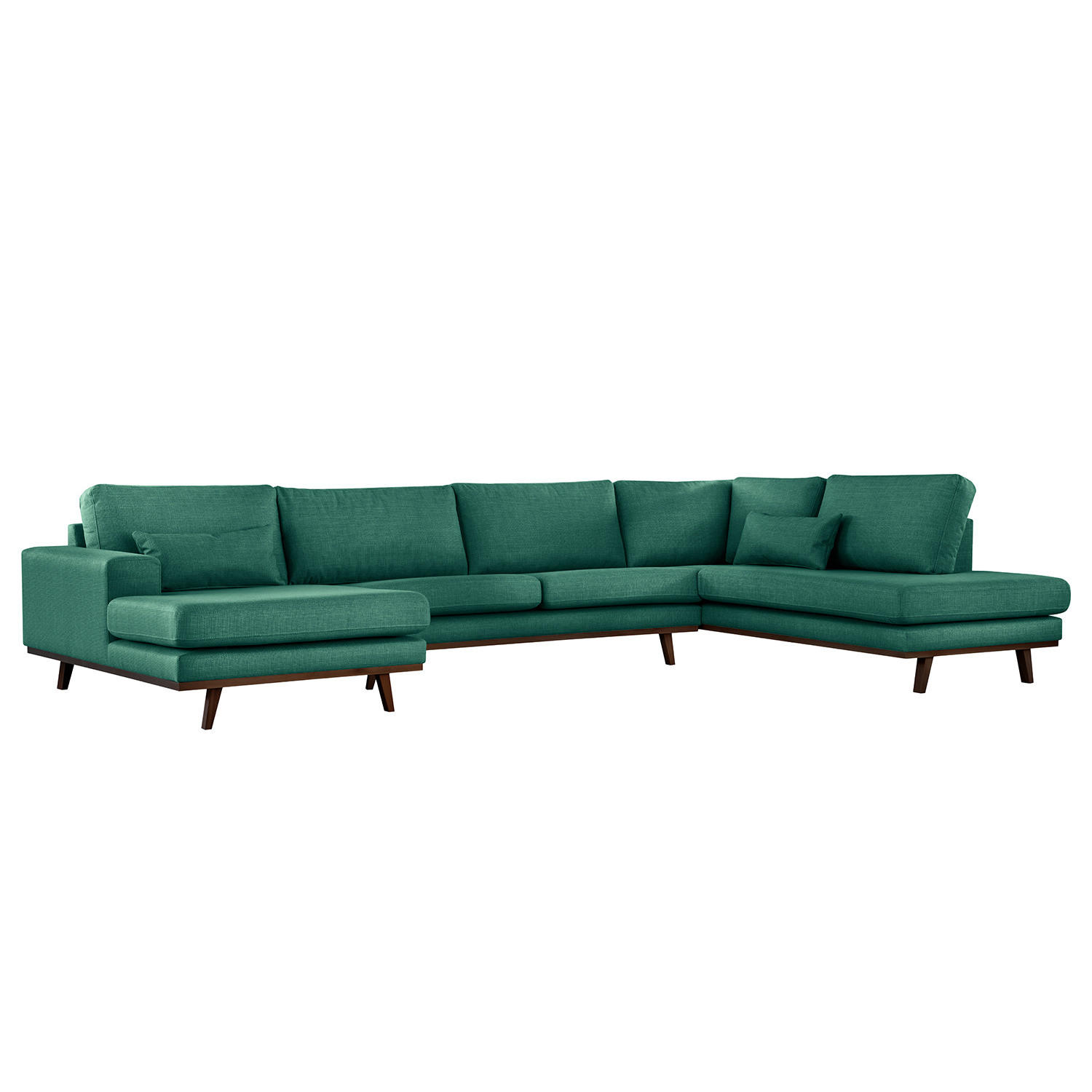 WOHNLANDSCHAFT mit Longchair - Dunkelgrün/Buchefarben, Textil (371/81/219cm) - home24