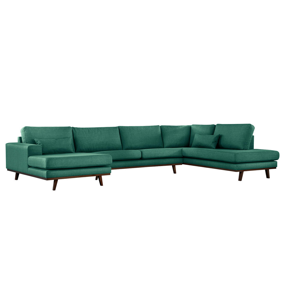 WOHNLANDSCHAFT mit Longchair - Dunkelgrün/Buchefarben, Textil (371/81/219cm) - home24